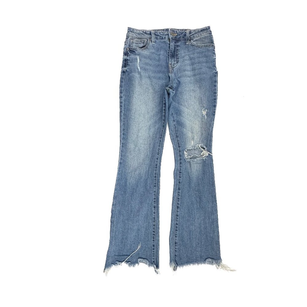No Boundaries Bootcut Distressed Raw Hem Women's size 5 Medium Blue‎ Denim Jeans